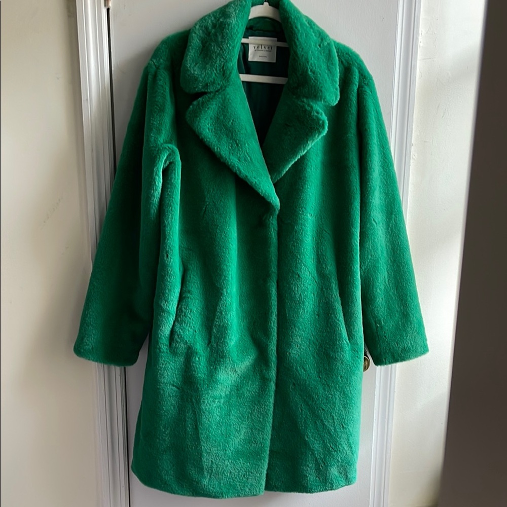 Kelly green faux fur coat